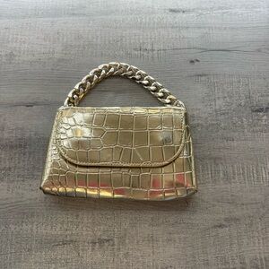 Aldo Gold Crocodile-Embossed Clutch